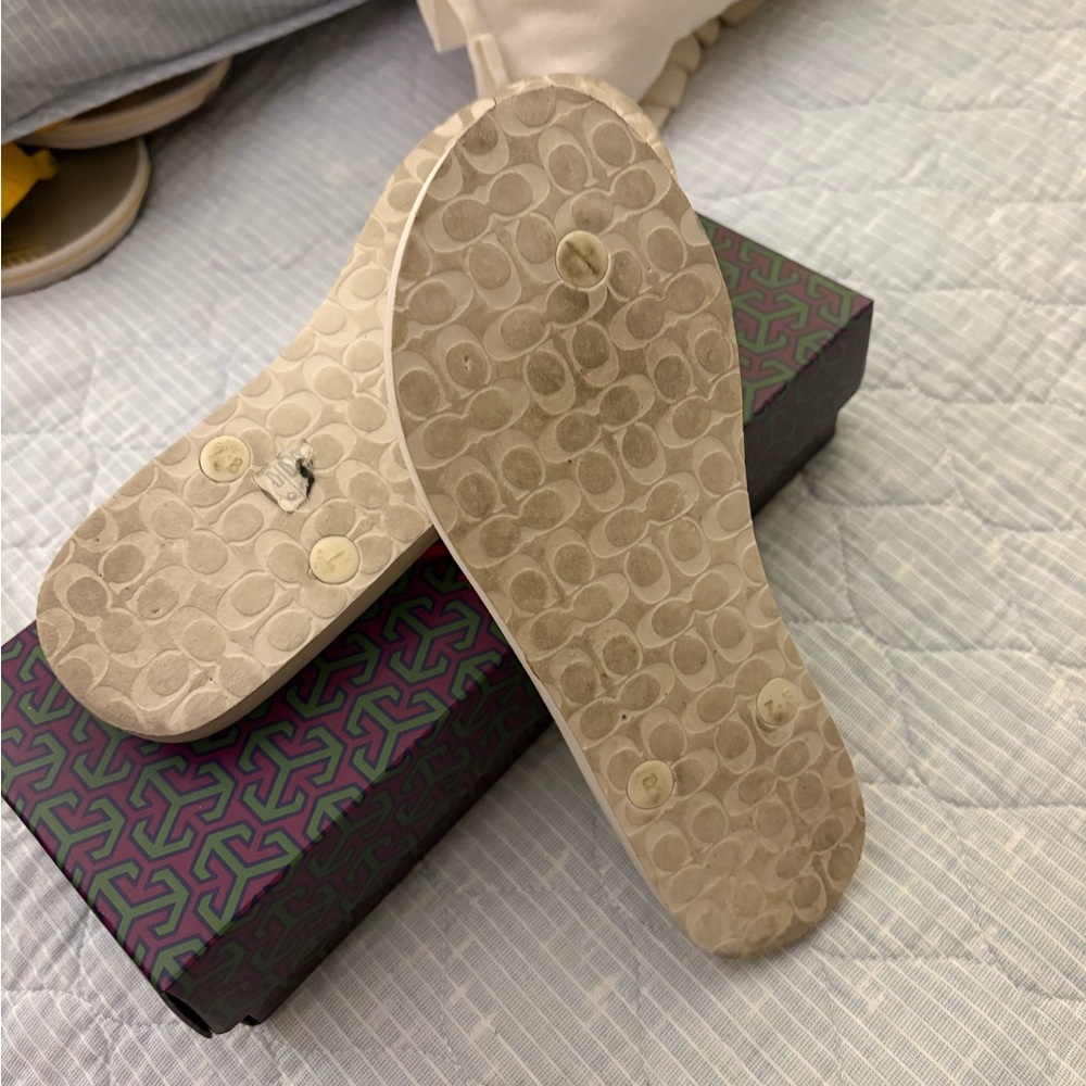 Coach Star-Print Flip Flops in Cream, Black, Blue & Pink - Picture 3 of 3